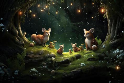 Premium AI Image | Enchanted forest with talking animals