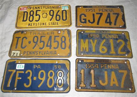 6 Vintage Pa License Plates