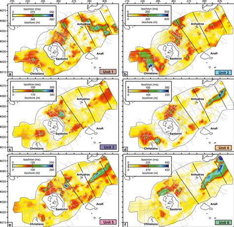 Isochrone and approximated isochore maps of Units 1–6 as interpolated ...