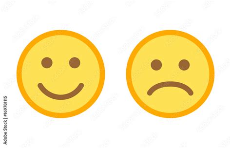 Happy and sad emoji smiley faces flat vector color icon for apps and ...