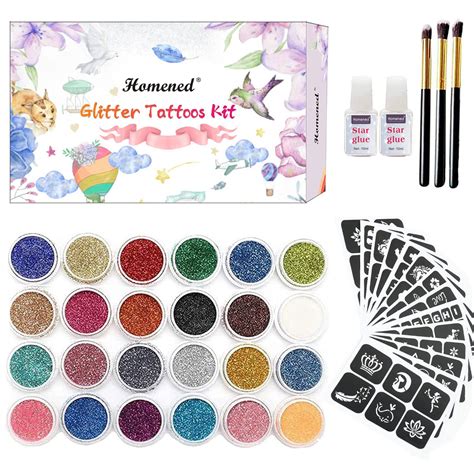 Buy Glitter Tattoos Kit, Temporary Tattoo Set, 24 Colors Glitter Tattoos Kit Body Glitter ...