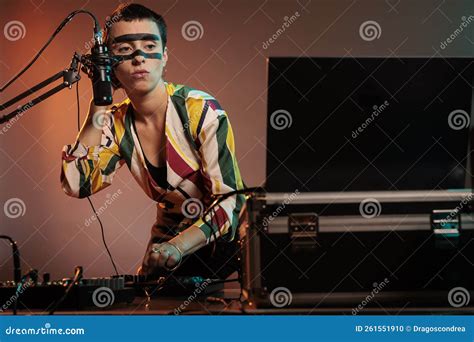 Female Performer Producing Techno Music at Mixer Stock Photo - Image of ...