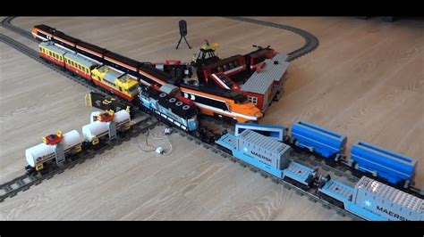 Enormous 6 Lego city train crash with Horizon Express, Maersk, 7755 ...