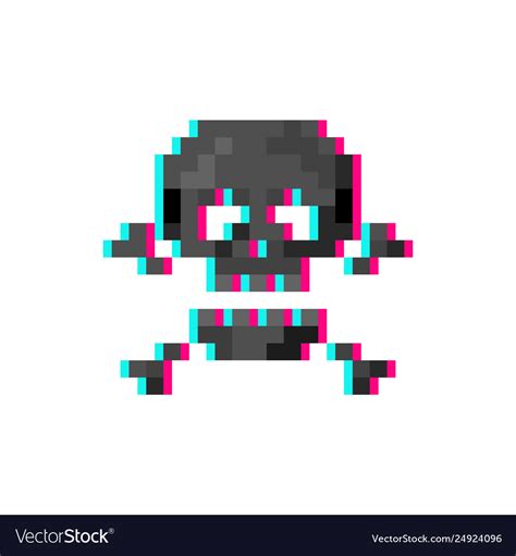 Pixel art glitch skull with crossbones - isolated Vector Image