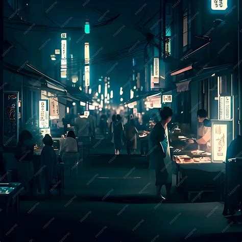 Premium AI Image | night of Japan Street food people wallpaper