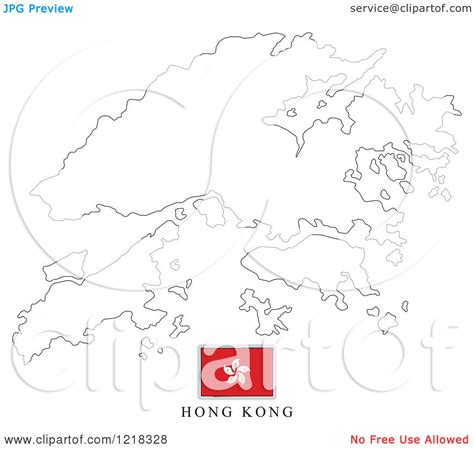 Clipart of a Hong Kong Flag and Map Outline - Royalty Free Vector ...