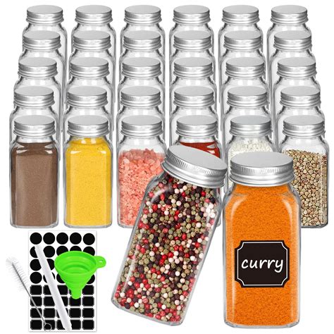 Buy 6oz Glass Spice Jars with Labels 30 Pcs , Empty Square Spice ...