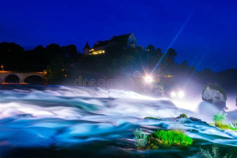 View of the Europen Biggest Waterfall - Rheinfall - during Night Near ...