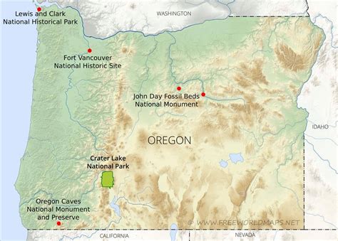 Physical map of Oregon