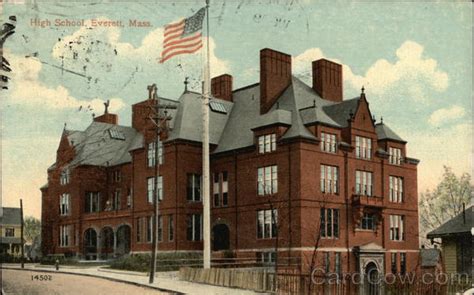 High School Everett, MA Postcard