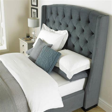 Buckingham Tall Wing Headboard Grey Velvet Bed Frame | FADS