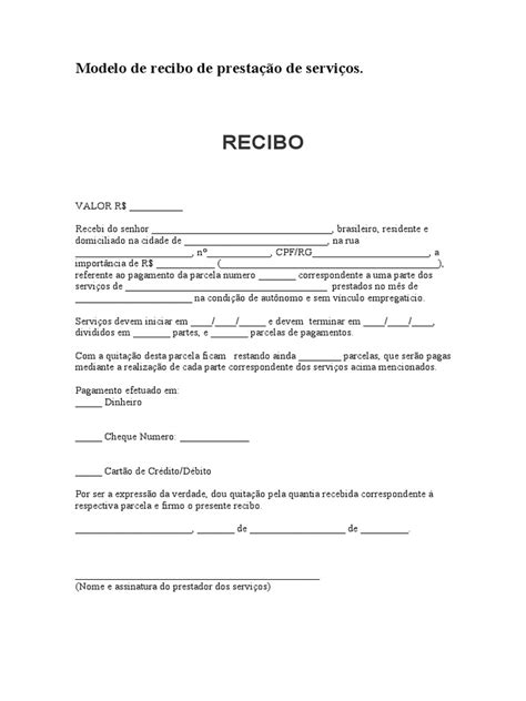 Modelo de recibo de prestação de serviços | Economias | Serviços (Economia)