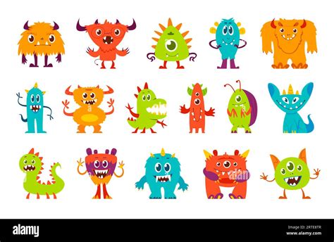Cartoon funny monster characters. Vector Halloween aliens, scary ...