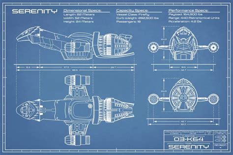 Serenity Firefly Spaceship Blueprint Canva... | Action Blueprints | iCanvas