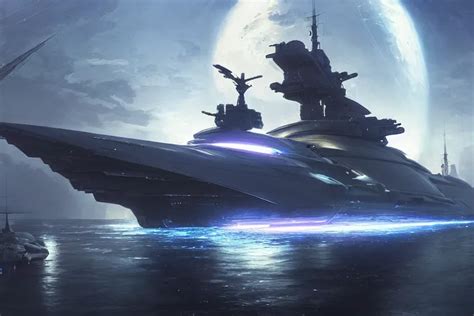 a futuristic battleship, sci-fi, cyberpunk, fantasy, | Stable Diffusion