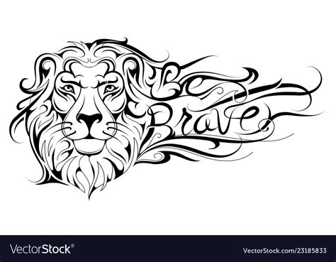 Be brave lettering lion tattoo Royalty Free Vector Image