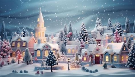 Premium AI Image | Christmas village with snow vintage card illustration