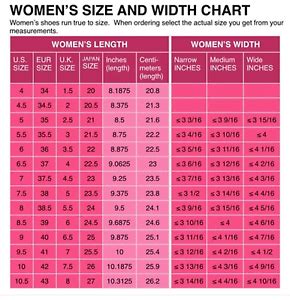 Womens Shoe Size Conversion Chart - US UK European and Japanese - Width/Length | eBay