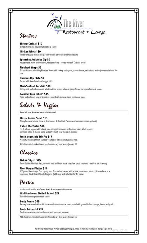 Online Menu of The River Restaurant & Lounge, El Portal, CA