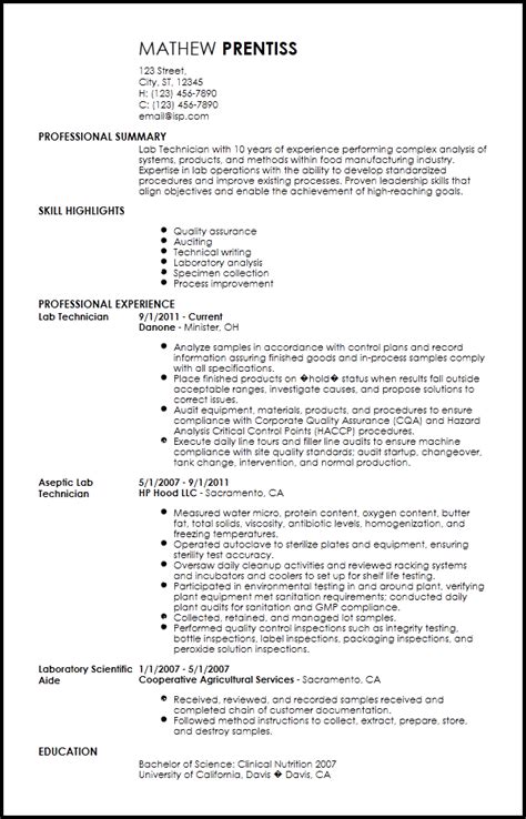 Free Professional Lab Technician Resume Example | Resume-Now