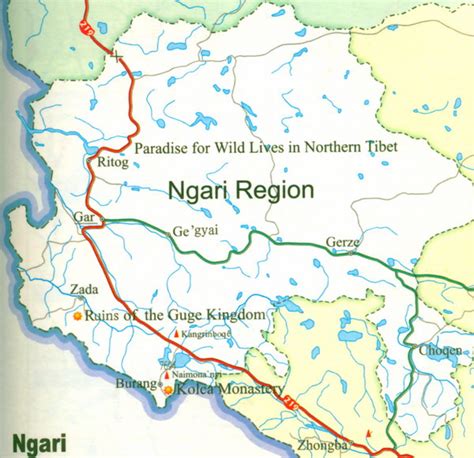 Map of Ngari Region - China Trekking Guide, Route, Map, Photo