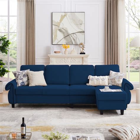 Jarenie 111.82-in Modern Blue Velvet Sectional in the Couches, Sofas ...