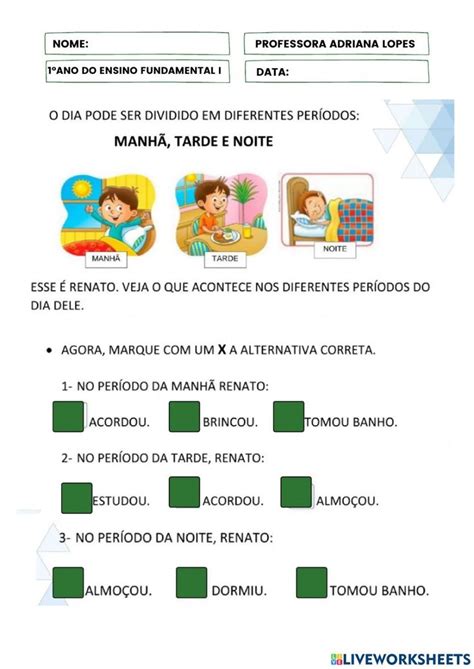 Manhã tarde noite worksheet | School subjects, Teachers, Classroom