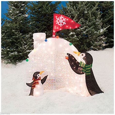 48" 2 Pre-Lit Penguins Igloo Christmas Winter Ornament Lawn Home Decoration | Outdoor christmas ...