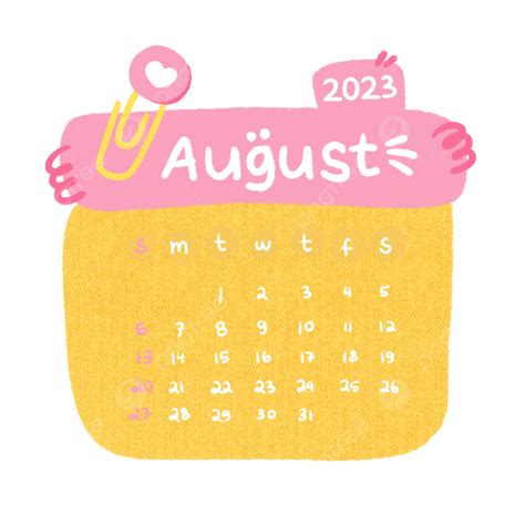 August 2023 Calendar Planner, August Calendar, August 2023, Calendar Planner PNG Transparent ...