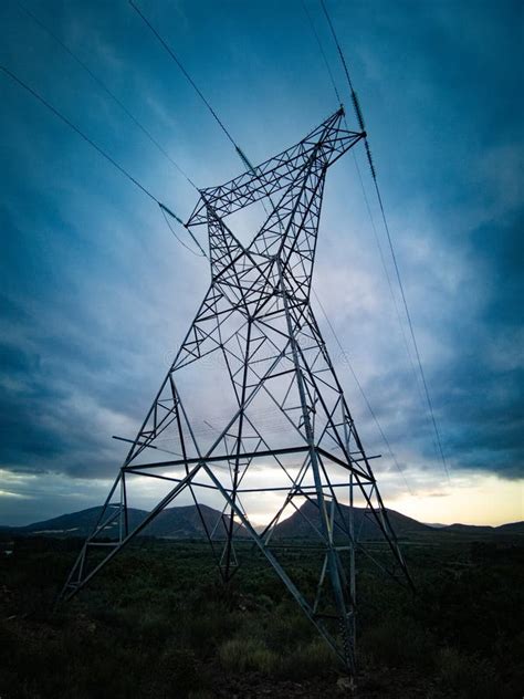 Electricity Tower Silhouette and Sky Landscape at Dusk Stock Image - Image of cable, electricity ...