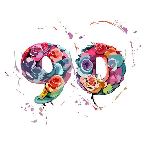 Number 90 Floral Vector Design, Floral Vector Design, Number 90, Number PNG and Vector with ...