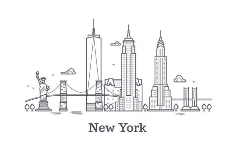 New York city outline skyline, nyc line silhouette, usa tourist and tr By Microvector ...