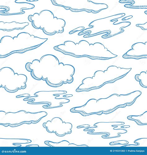 Hand Drawn Cloud Seamless Pattern on White Background Stock Vector - Illustration of sketch ...