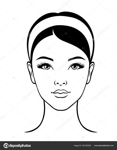 Beautiful female face of an asian girl. Portrait after cosmetic procedures. Stock Vector by ...