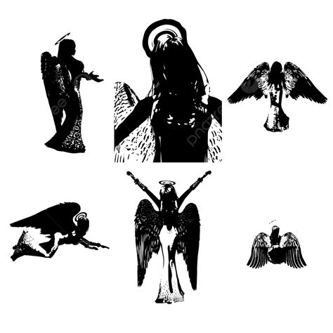 Silhouette Pack Of An Angel With Wings, Black, Female, Girl PNG and ...