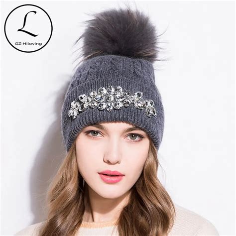 GZHILOVINGL Flower Women's Hats With Pom pom Winter Thick Knitted Hats ...