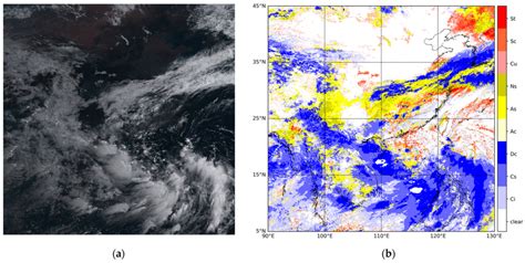 (a) The Himawari-8 satellite observation image; (b)The Himawari-8 ...