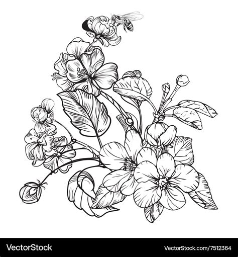 Vintage elegant flowers black and white Royalty Free Vector