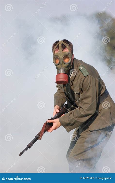 German Soldier in Gas Mask . WW2 Reenacting Stock Photo - Image of ...