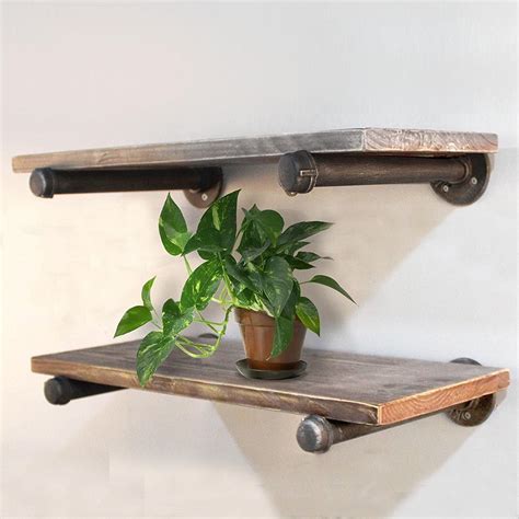 24"/36" x 6" Wood Floating Pipe Shelves Wall Mounted Storage Shelf Rustic Cloth Sundries Display ...