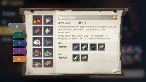 Cooking Recipes List - Sea of Conquest