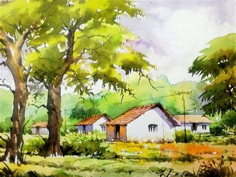 Village scene in watercolor by me.. Female Art Painting, Art Painting Gallery, Watercolor ...