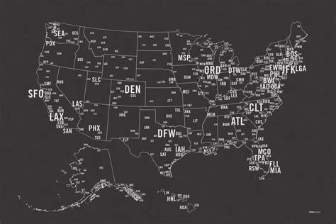 US Primary Airport Code Map Screen Print – NOMO Design