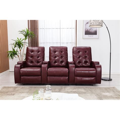 86'' Wide Faux Leather Home Theater Sofa with Cup Holder - W008565357 ...