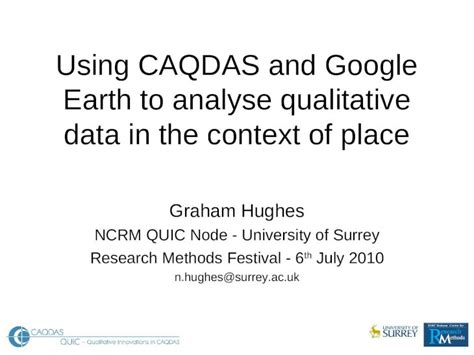 (PPT) Using CAQDAS and Google Earth to analyse qualitative data in the context of place Graham ...