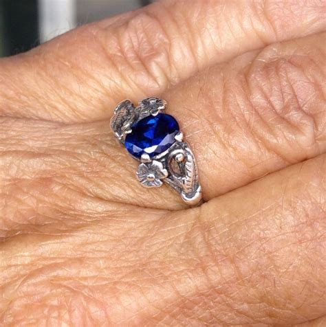 vintage signed kashmir blue sapphire sterling ring