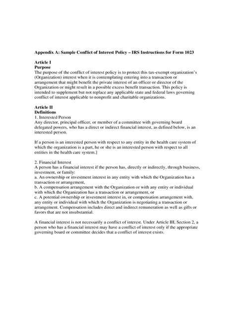 2024 Conflict of Interest Policy Template - Fillable, Printable PDF & Forms | Handypdf