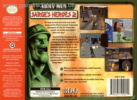 Army Men: Sarge's Heroes 2 - Nintendo N64 - Artwork - Box Back