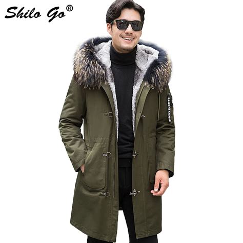 6XL Mens Winter Wine Army Green Parkas Coats Thick Parkas Plus Size Zipper Real Fur Collar ...