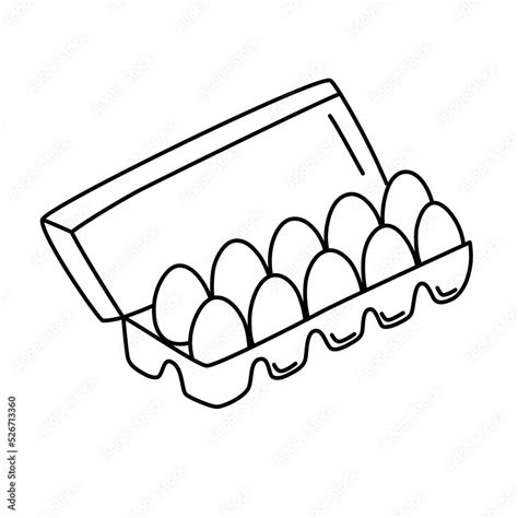 Egg box doodle icon, grocery product in supermarket, eggs in carton ...